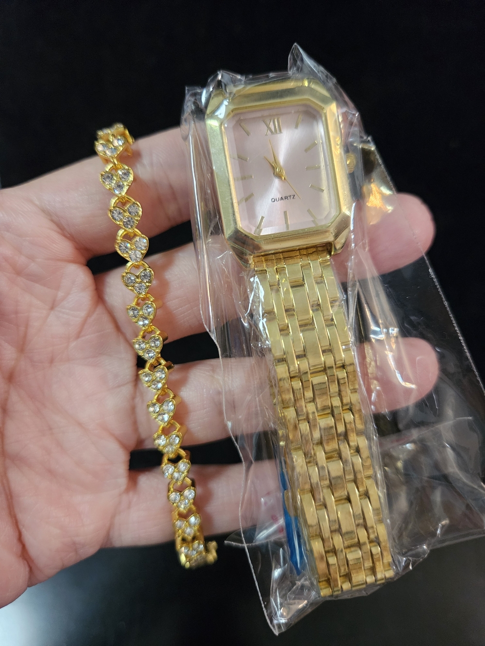 Gold Plated Women's Quartz Watch with Pink Dial & Gold Bracelet